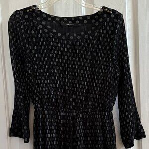 NWOT ARK & CO. WOMENS DRESS BLACK W/SILVER POLKA DOTS LINED 3/4 SLEEVE SZ S